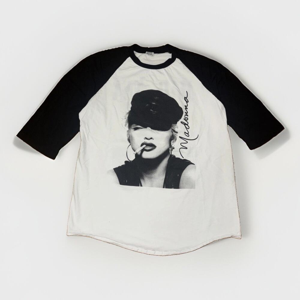 Vintage Madonna Made In USA 3/4 Sleeve T-Shirt White Black Large 20x25